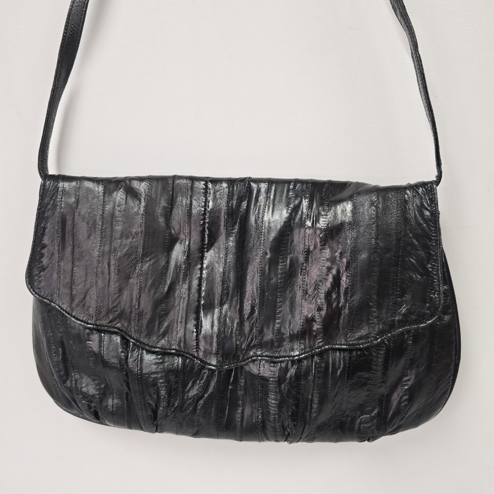 Vintage Black Eel‎ Skin Shoulder Bag Evening Clutch Envelope Flap